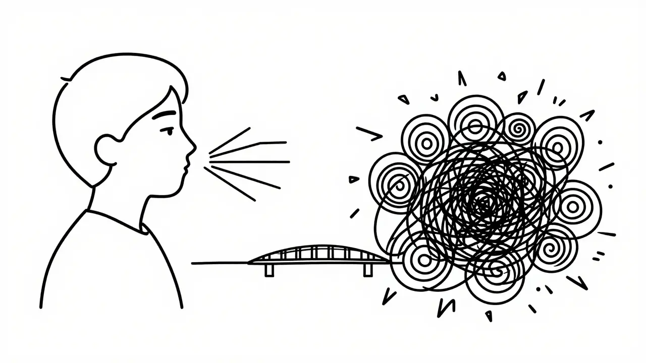 A person calming themselves as chaos transforms into peace, symbolizing therapy's power.