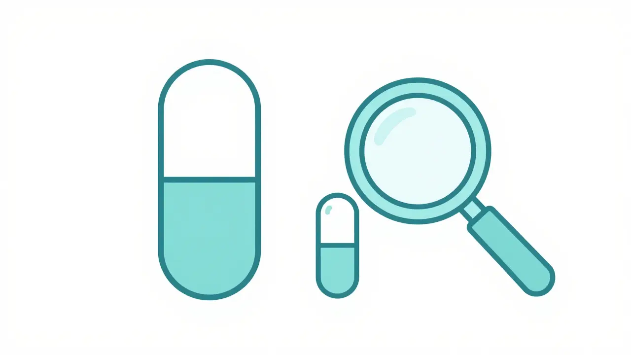Comparison between a standard capsule and a smaller mini capsule