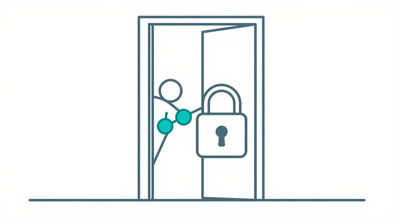 Conceptual monoline drawing of a locked door representing enzyme inhibition.