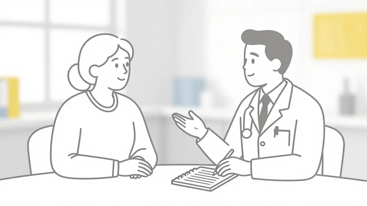 Older adult and doctor discussing a safe sleep plan in a clinic.